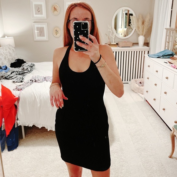 Vintage 90s Nicole Miller small 6 petite Black Scoop Neck Dress Halter cocktail - Picture 5 of 6